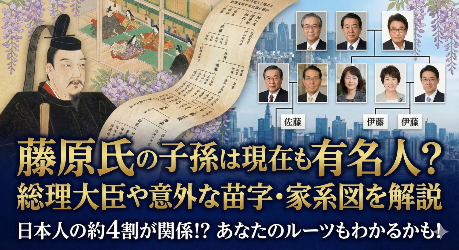 藤原氏の子孫は現在も有名人?総理大臣や意外な苗字・家系図を解説 | 歴史専門サイト「レキシル」